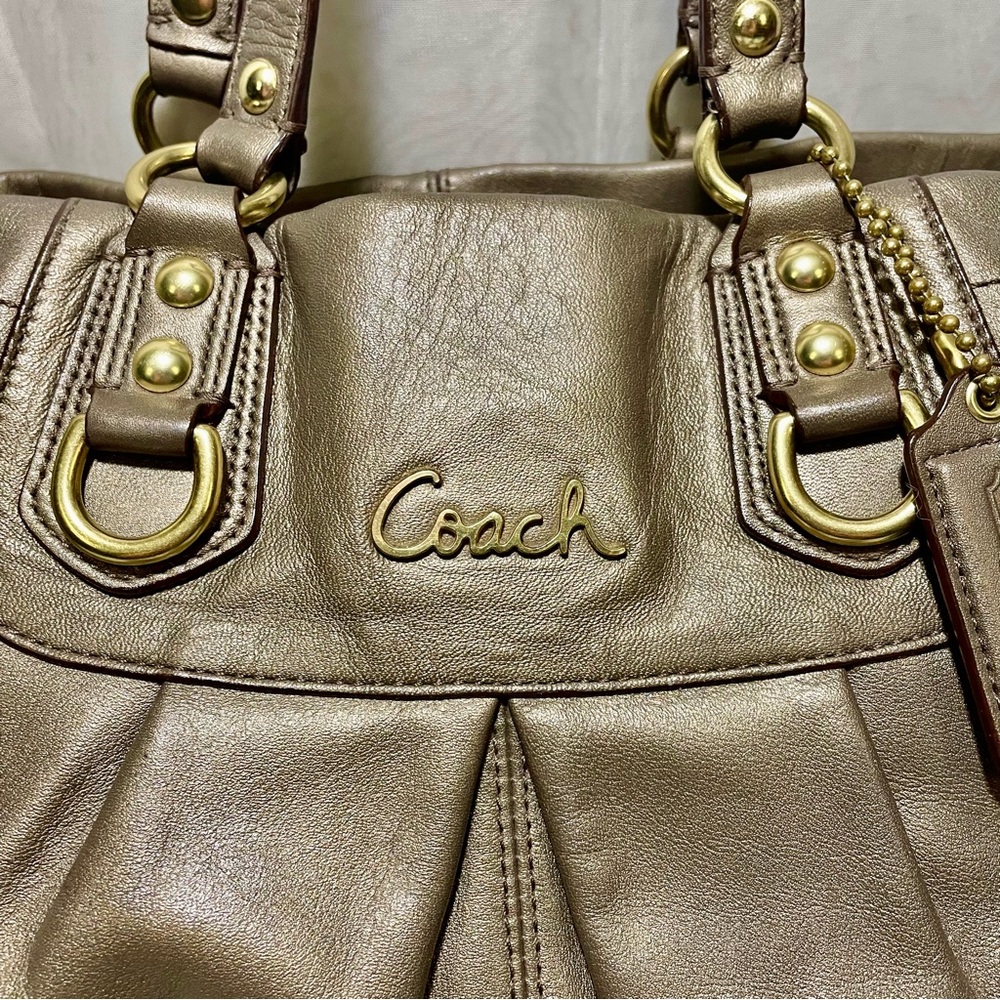 Coach Ashley Bronze Metallic Leather Carryall Handbag - Picture 2 of 15